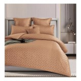 Cumpara ieftin Lenjerie de pat dublu Bumbac Finet cu Carouri 6 Piese cu Elastic, Bej Inchis - SIPRT4-09