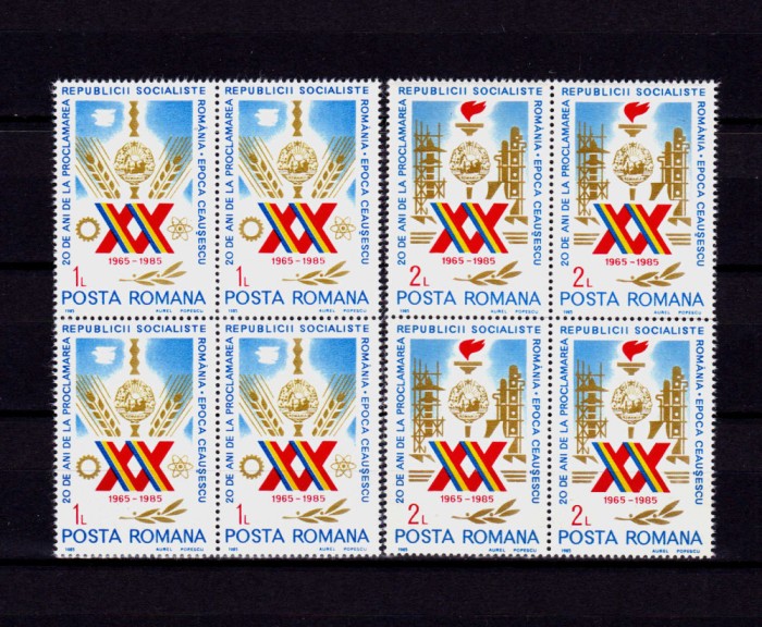 ✅RO 1985 LP 1133 ,&quot;20 ani proclamarea RSR &quot; , serie in bloc de 4 ,MNH