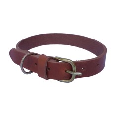 Zgarda pentru caini, piele naturala maro scortisoara 60 x 2.5 cm, ajustabila 39-49 cm