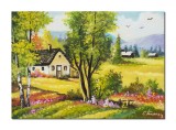Cumpara ieftin Tablou pictat manual, Peisaj de poveste, 50x35cm pictura ulei pe panza