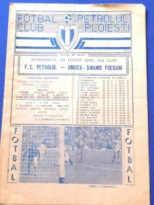 Program meci fotbal PETROLUL PLOIESTI - UNIREA DINAMO FOCSANI (23.06.1985) foto