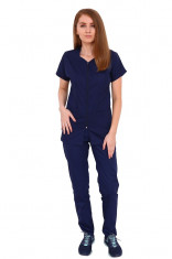 Costum medical bleumarin cu bluza cu fermoar cambrata,trei buzunare aplicate si pantaloni bleumarin cu elastic. XS foto