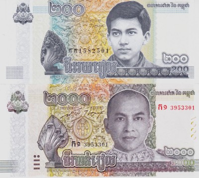 Bancnota Cambodgia 200 si 2.000 Riels 2022 - PNew UNC ( set x2 ) foto