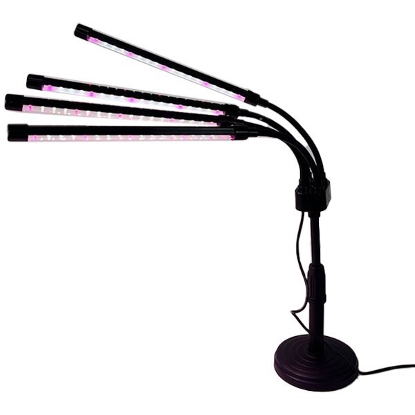 Lampa UV pentru cresterea plantelor, conectare la retea, 20W, 4 capete, 72 LED-uri, ajustabila pana la 66.5 cm, Lumina Alb Mov