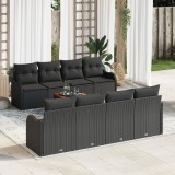 Set de 9 piese pentru gradina cu perne negru poliratan acacia, sofa de gradina cu 2 locuri si perne negru poliratan