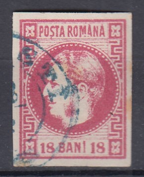 ROMANIA 1868 LP 24 REGELE CAROL I CU FAVORITI 18 BANI ROSU STAMPILAT BUCURESTI foto