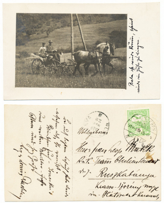 Ilustrata rara din Sibiu circulata 1910 - trasura trasa vara de cai