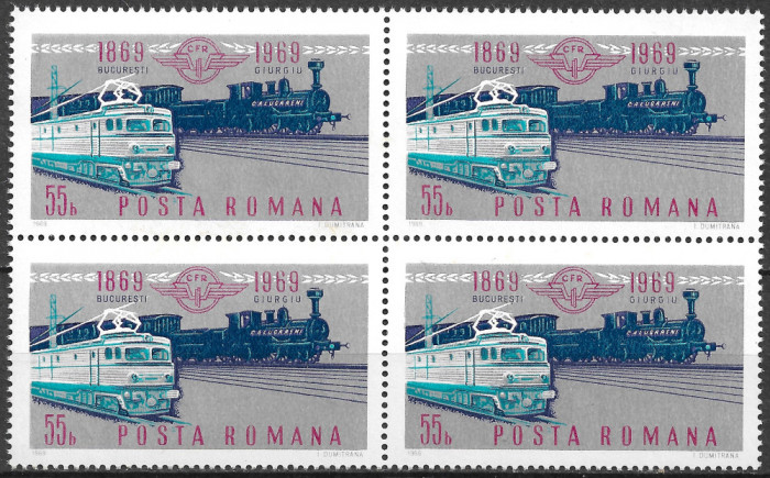 ROM&Acirc;NIA 1969 - LP 712 - LINIA FERATĂ BUCUREȘTI FILARET - GIURGIU - SERIE MNH X4