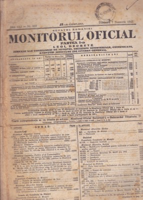 MONITORUL OFICIAL - PARTEA I a LEGI DECRETE, 1943, Nr.262 foto