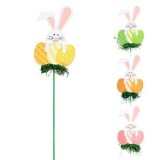 Stick decorativ din lemn pentru ghiveci, Iepuras cu oua de Paste, 29 cm, Multicolor, CMCLASS