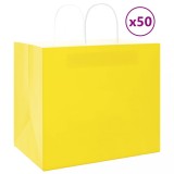 Cumpara ieftin Pungi de h&acirc;rtie 50 buc cu m&acirc;nere galbene 32x22x28 cm