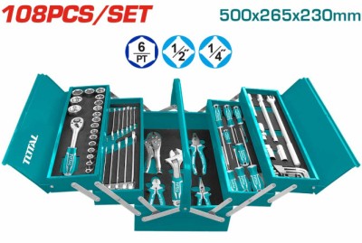 TOTAL - TRUSA DE SCULE IN CUTIE METALICA 100 PIESE (INDUSTRIAL) PowerTool TopQuality foto