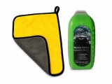 Cumpara ieftin Set pentru Curatarea Geamurilor Auto, Perie Anti-Ceata si Laveta Microfibra 30 x 30 cm, Galben Gri