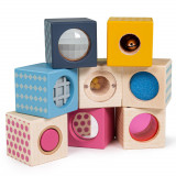 Set 8 cuburi senzoriale din lemn, BigJigs Toys
