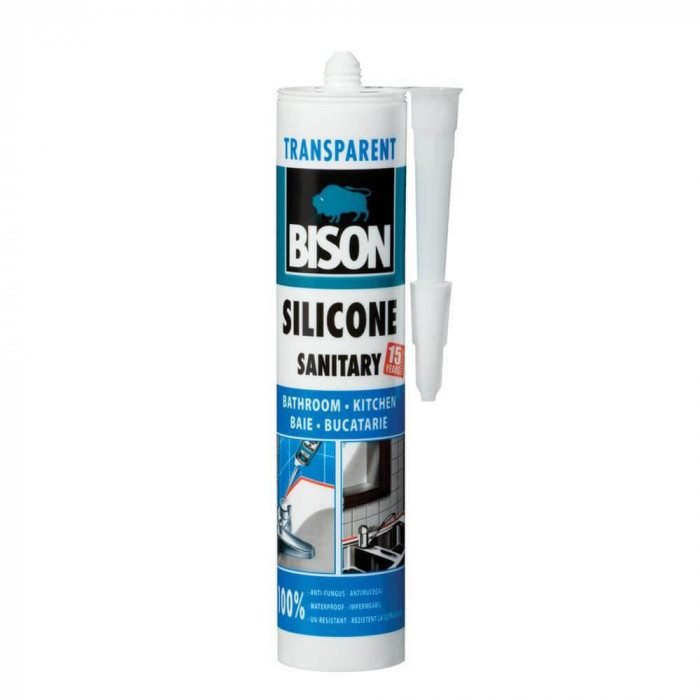 Silicon Sanitar Bison, Transparent, 280 ml, Etanseizant Siliconic, Silicon Etanseizant, Etanseizant Siliconic Sanitar, Etanseizant Sanitar, Silicon Et