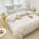 Cumpara ieftin Lenjerie pat dublu creponata,bumbac finet,6 piese,alba-A867, Jojo Home