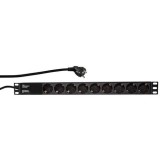 POWER DISTRIBUTION UNIT (PDU) LOGILINK 1U pentru rack 19, 9 prize Schuko, intrare Schuko, maxim 16A, cablu 2m