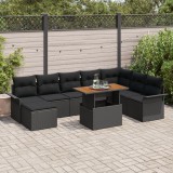 Gossi set masa gradina cu 9 piese si perne negru ratan polimeric acacia