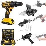 Set Profesional Bormasina APF&reg; cu Percutie 36V, 30 Accesorii, 2 Acumulatori + Adaptor Mini Drujba 4&quot; + Adaptor Fierastrau Alternativ + Tocator Metalic