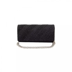 Geanta plic seara, negru, 20 x 10 cm, model dungi oblice in relief cu sclipici, Magrot 24020