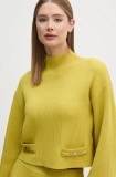 Gaudi pulover femei, culoarea galben, cu turtleneck, 421FD53024