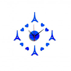 Ceas decorativ de perete, Turnul Eiffel, Oglinda acrilica, 40 cm, MC-077