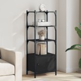 Biblioteca Gossi Neagra, 3 Niveluri, 41x30x109.5cm, Lemn Prelucrat &amp; Metal. Rafturi Depozitare Carti, Living, Birou