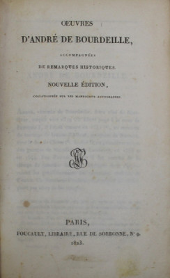 OEUVRES D &amp;#039;ANDRE DE BOURDEILLE , 1823 , PREZINTA PETE SI URME DE UZURA foto