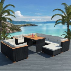 Set mobilier de gradina, 32 piese, poliratan, blat WPC, negru foto