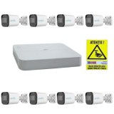 Kit supraveghere IP simplu 8 camere Uniarch 4MP IR 30m Lentila 2.8mm PoE Microfon IP67, NVR UNV 8 Canale PoE 4K 8MP + CADOU Autocolant Rovision Safety