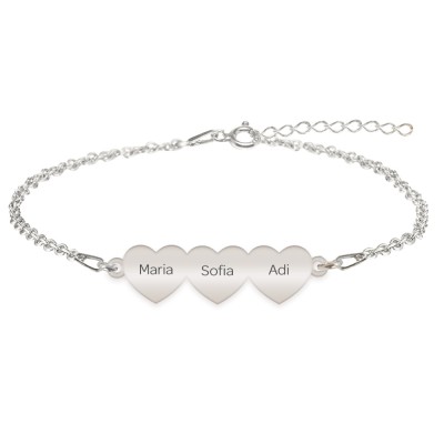 Bratara cu 3 inimi personalizate cu nume - argint 925 foto