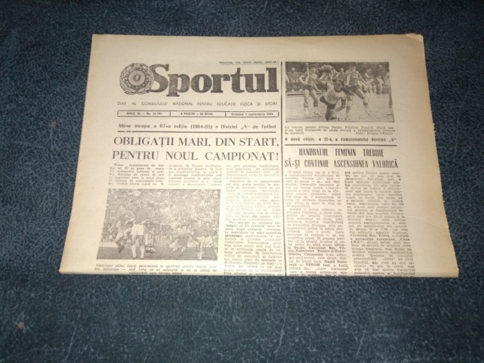 ZIARUL SPORTUL 1 SEPTEMBRIE 1984