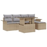 Cumpara ieftin Set de canapele pentru grădină cu pernă 6 pcs Bej Rattan poli