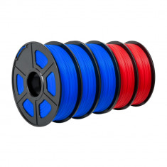 Set format din 3 Role filament Albastru si 2 Role filament Rosu, PLA, 1.75 mm, Sunlu