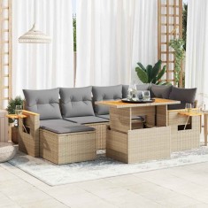 vidaXL Set canapele grădină cu perne 7 piese bej poliratan/lemn acacia 3327622