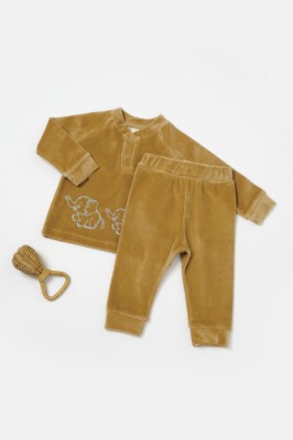 Set bluzita si pantaloni Elefant, 80%bumbac organic si 20% poliester - Mustar, BabyCosy (Marime: 6-9 luni) foto