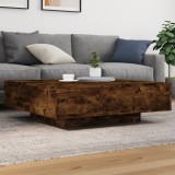 VidaXL Măsuță de cafea cu lumini LED, stejar fumuriu, 100x100x31 cm