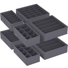SONGMICS Organizatoare dulap sau sertar, set 8 cutii de depozitare a lenjeriei de corp, pliabile, 64x48x10cm, gri Household NewTrend
