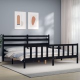 Cumpara ieftin Cadru de pat cu tăblie, negru, 180x200 cm, lemn masiv