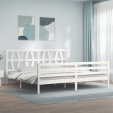 Cadru de pat cu tăblie Super King Size, alb, lemn masiv