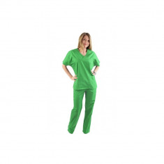 Costum medical vernil, cu bluza cu anchior in forma V, trei buzunare aplicate si pantaloni vernil cu elastic XS foto