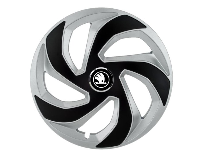Set 4 capace roti pentru Skoda Nou Alb-Negru, model Rex Mix, R16