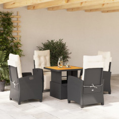 vidaXL Set mobilier de grădină cu perne, 5 piese, negru, poliratan