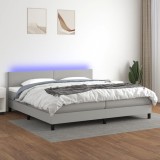 Cumpara ieftin Pat cu arcuri, saltea și LED, gri deschis, 200x200 cm, textil