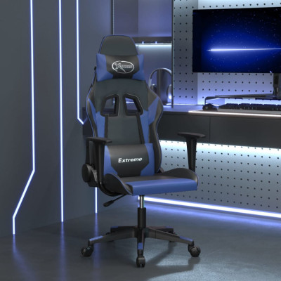 vidaXL Scaun de gaming de masaj, negru și albastru, piele ecologică 345445 foto