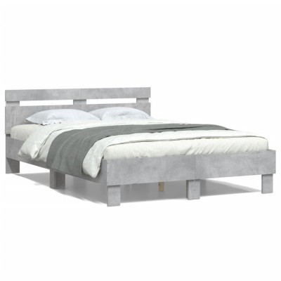 vidaXL Cadru de pat cu tăblie și LED, gri beton, 120x200 cm foto