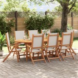 Set 8 Scaune Gradina Pliabile Lemn Acacia Textilena, Spatar Reglabil, Rezistente UV, 57x72x109 cm