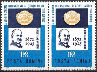 ROM&amp;Acirc;NIA 1964 - LP 579 - CONGRESUL ȘTIINȚEI SOLULUI - PERECHE - SERIE MNH foto