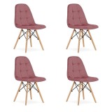 Set 4 scaune stil scandinav, Artool, Dumo, catifea, lemn, roz inchis, 45x53x84 cm, Leobert