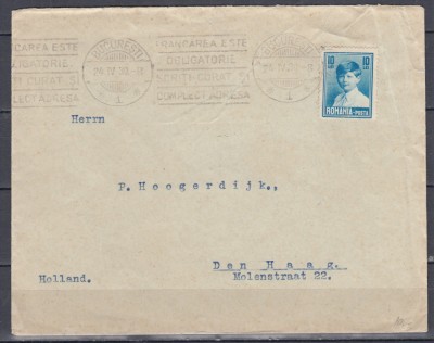 ROMANIA 1930 PLIC CIRCULAT BUCURESTI-HAGA OLANDA 1930 foto